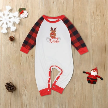 

ERTUTUYI Family Pajamas Sets Christmas Letter Deer Print Top And Plaid Pants Sleepwear For Baby Red 6M