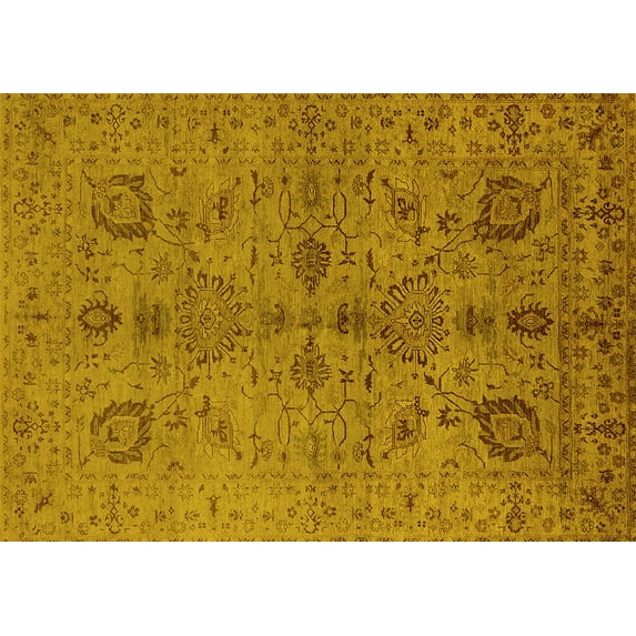 Ahgly Company Machine Washable Indoor Rectangle Oriental Yellow Industrial Area Rugs, 8' x 10'