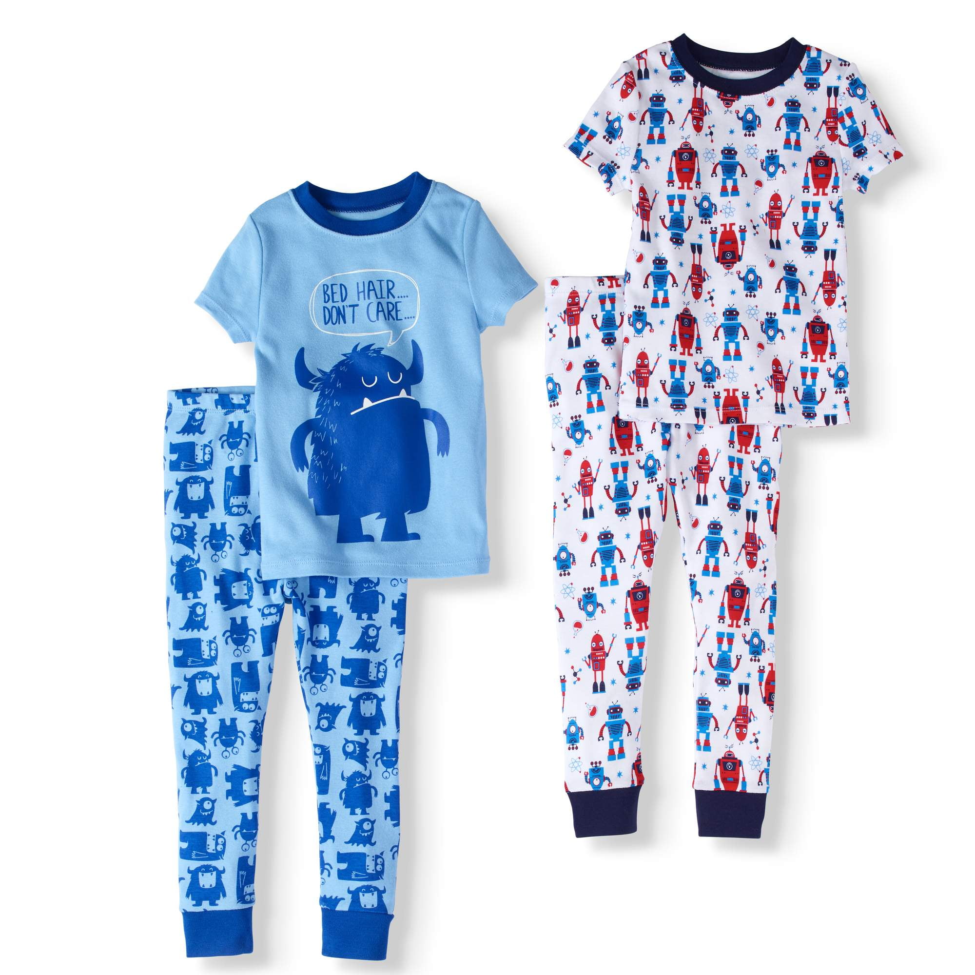 Toddler boy short sleeve cotton tight fit pajamas, 4pc set