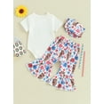 thumbnail image 4 of Jxzom Newborn Baby Girl My First 4th Of July Outfit 3 6 12 18 Months Short Sleeve Romper Romper Shirt Top Flare Pants Headband Set, 4 of 8