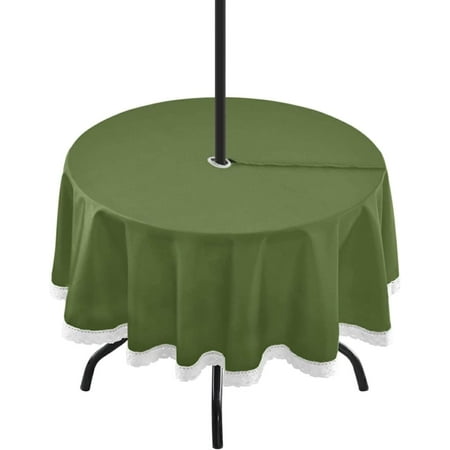 

Hyjoy Plain Dark Olive Green Solid Color Tablecloth Durable 60 Inch Round Table Cloth Cover with Zipper Umbrella Hole Camping Tablecloths for Outdoor Party Picnic