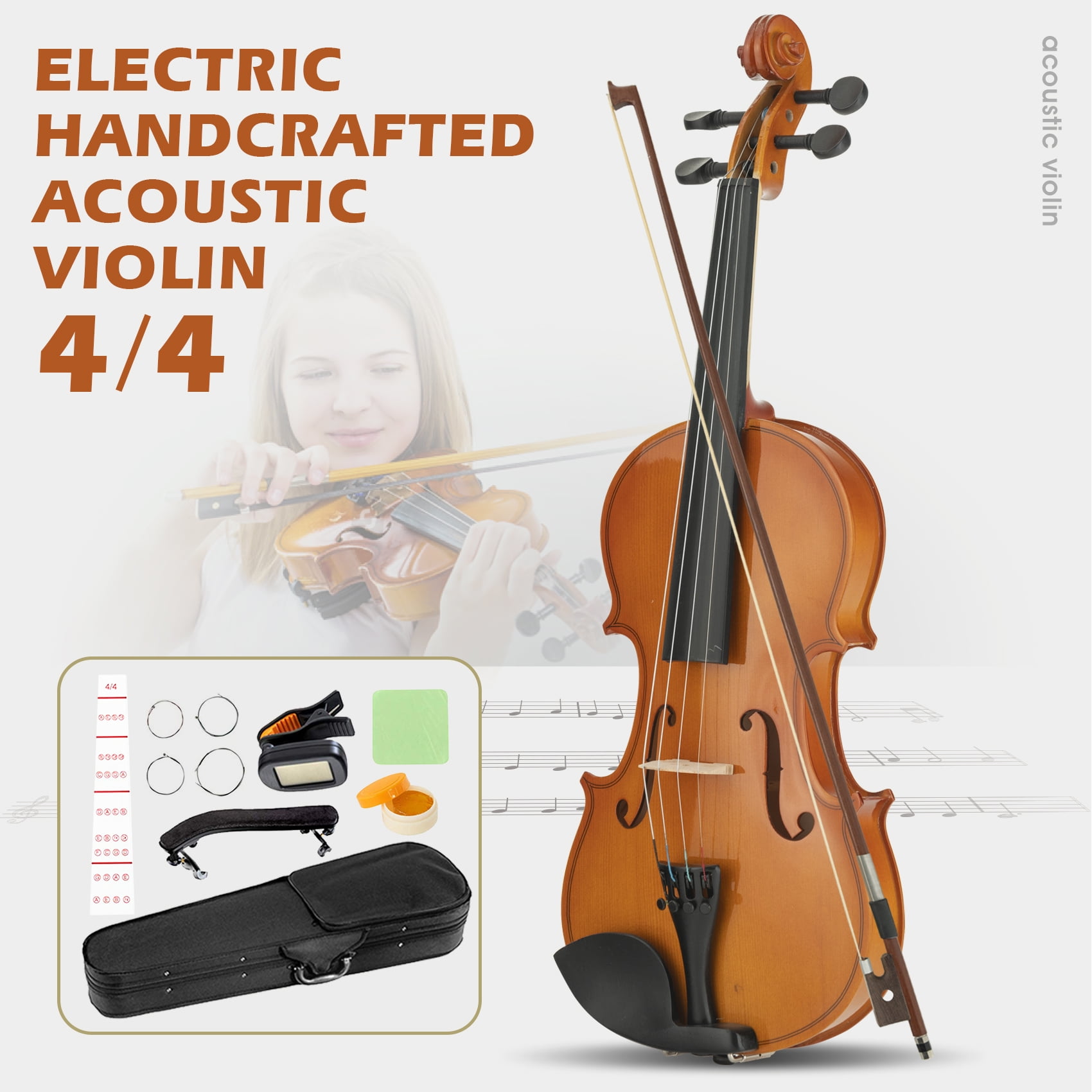 LAGRIMA 4//4 Beginner Kid Violin Handcrafted Acoustic Violin Beginner Kit Bow and Rosin Light Natural Case Tuner