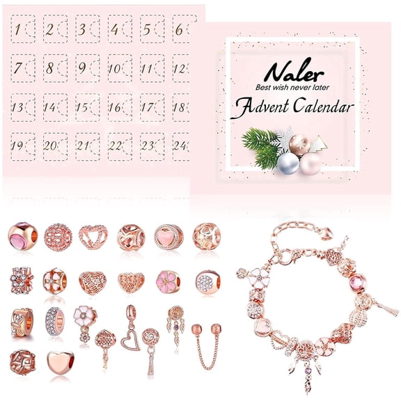 Naler Advent Calendar 2026,Rose Gold Christmas Countdown Jewelry Kit for Adult Female Girl Holiday
