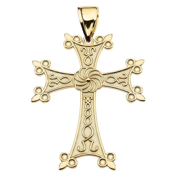 ETERNITY ARMENIAN CROSS "KHACHKAR" YELLOW GOLD PENDANT NECKLACE (LARGE) : 10K Pendant with 22" chain