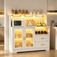 thumbnail image 1 of para Cocina, Cantina Bar Mueble para Casa con Luces LED, Toma de Corriente, Gabinete para Vinos Botellero y Copas, Gabinetes de Almacenamiento, 120 * 40 * 115cm (Blanco), 1 of 9