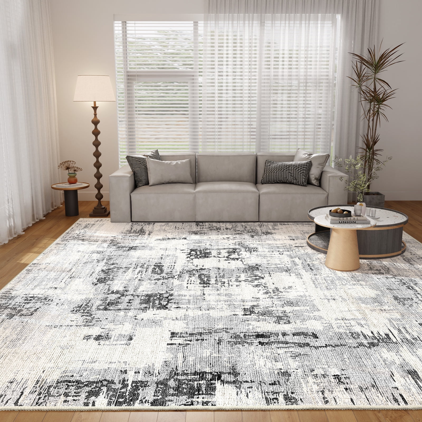 Cozylore 6'x9' Area Rugs for Living Room Distressed Abstract Machine Washable Rugs Low Pile Non Slip Carpet for Bedroom Dining Room