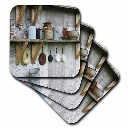 Casters Antique - 3dRose Photo Of Antique Kitchenware In A Country Barn, Soft Coasters, set of 4
