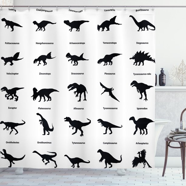 Dinosaur Shower Curtain, Composition Different Dinosaurs Silhouettes