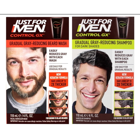 Just for Men Control GX Multipack, Grey Reducing Shampoo and Beard Wash, 4 FL OZ Bottles