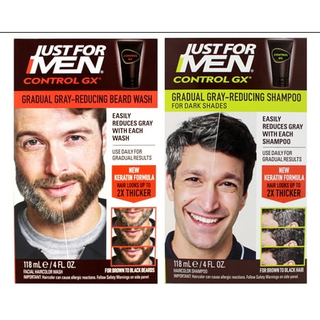Just for Men Control GX Multipack, Grey Reducing Shampoo and Beard Wash, 4 FL OZ Bottles