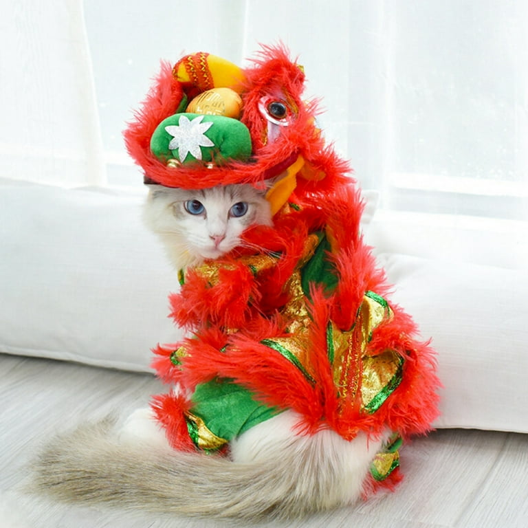 Walbest Pet Cat Chinese New Year Scarf Cute Festive Tang Suit Furry Collar  with Red Pocket Gold Red Necktie Chinese New Year Costume for Cat Dog Puppy