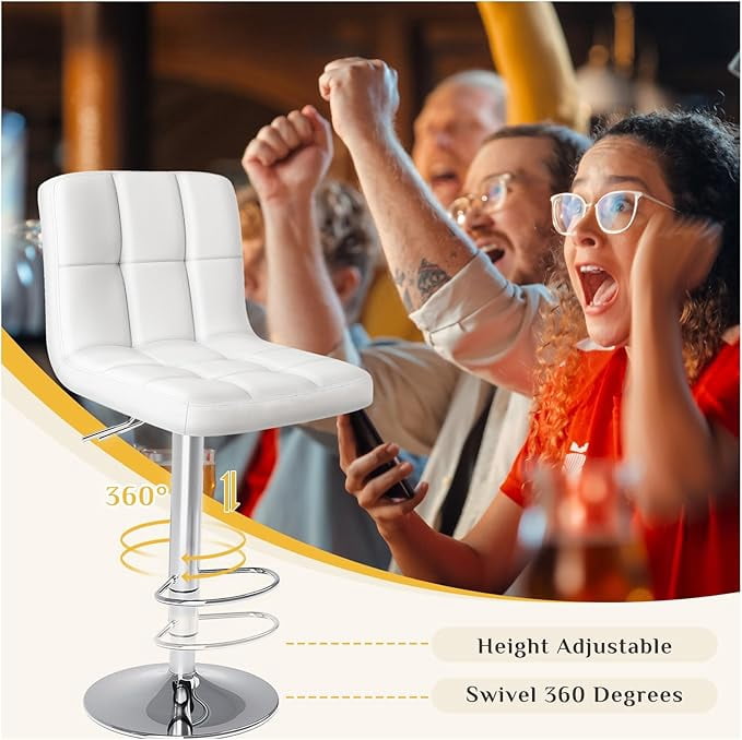 Sybels 2-Pack Adjustable Swivel Bar Stools, Armless PU Leather Counter Height Stools with Back，White
