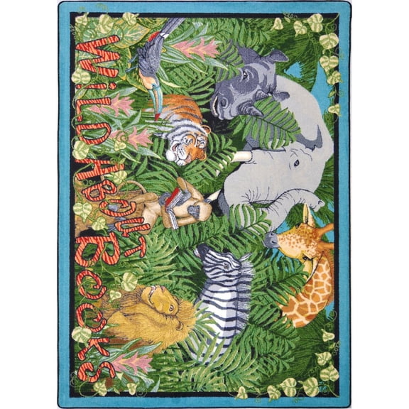 Joy Carpets Kid Essentials Wild About Books 5'4" x 7'8" Area Rug in Color Multi