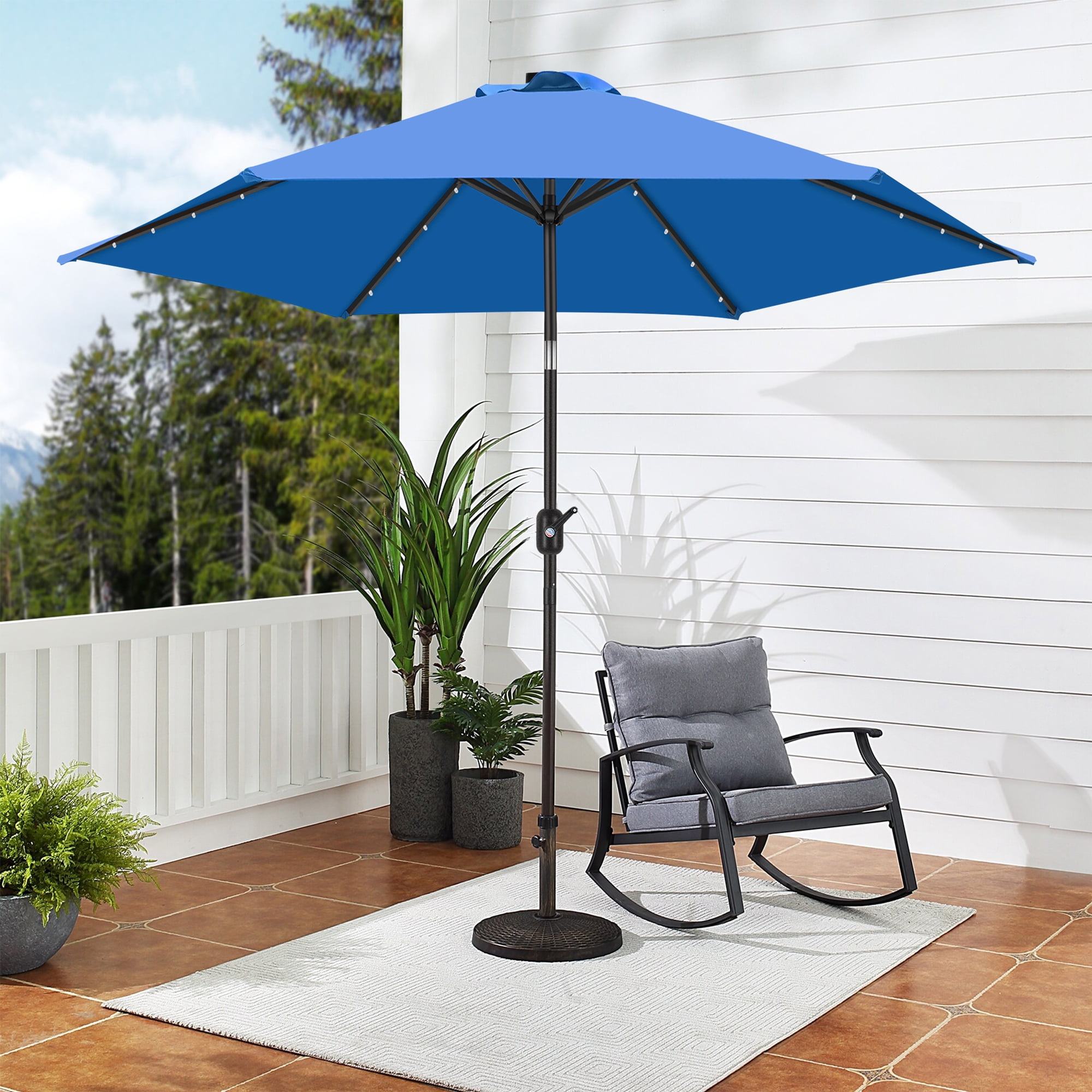 Scafild | 7.5 Ft Solar LED Light Patio Umbrella Outdoor W/ Easy Tilt - Ocean Blue