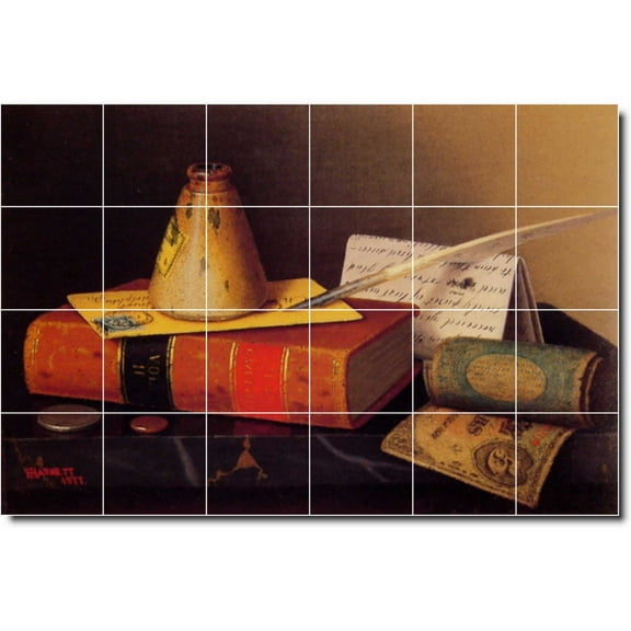 Ceramic Tile Mural-William Harnett Still Life Shower Tile Mural 8. 72" w x 48" h using (24) 12 x 12 ceramic tiles