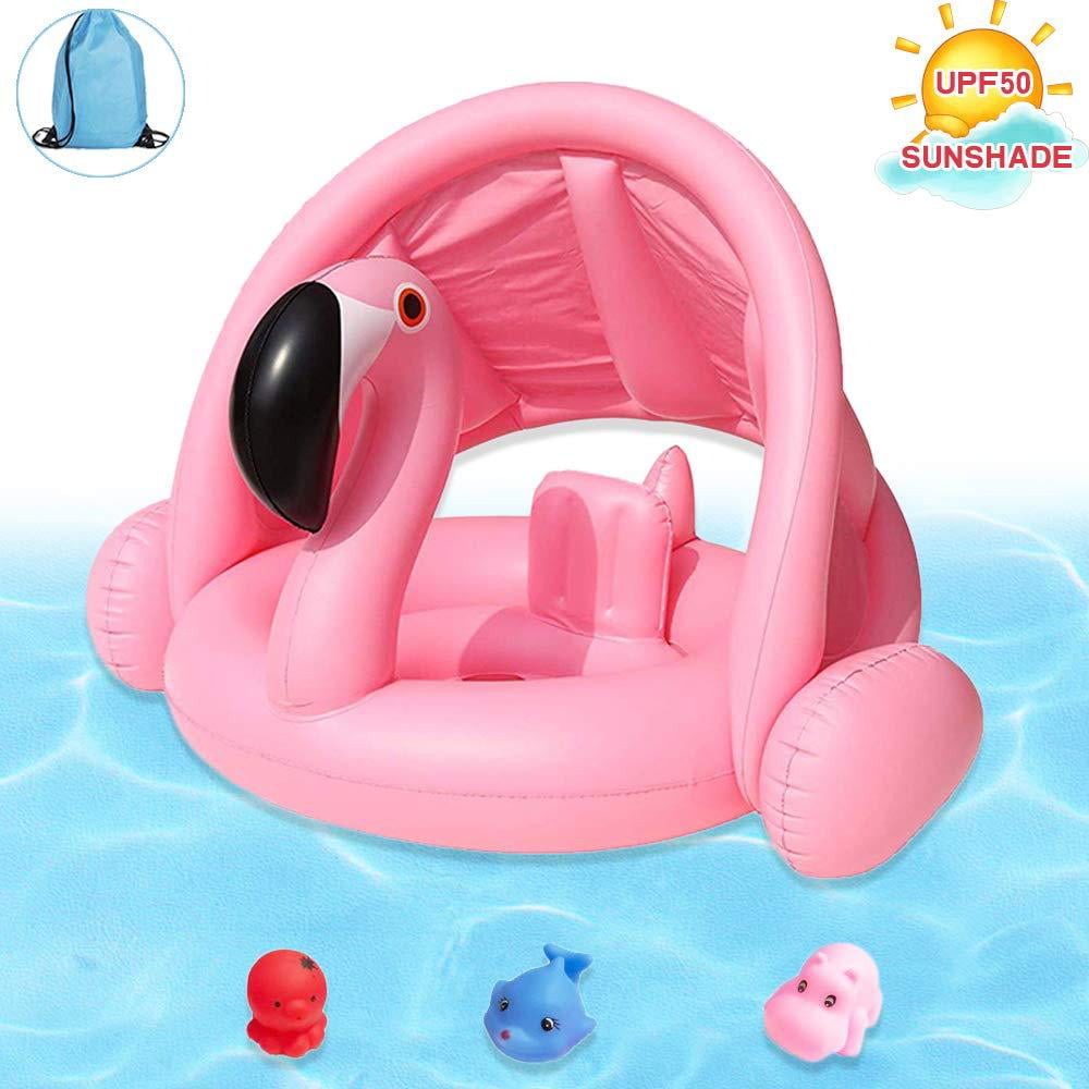 Lin-Wu-RR Baby Inflatable Pool Float with Sun Canopy Flamingo Popular Baby Infant Swimming Float Toy for The Age 6-36 Months Toddler Kids