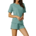 thumbnail image 4 of INSPIRE CHIC Women's Lounge Sets Waffle Outfits T-shirt with Shorts Loungewear Jogger Sweatsuits with Pockets L Lake Green, 4 of 6