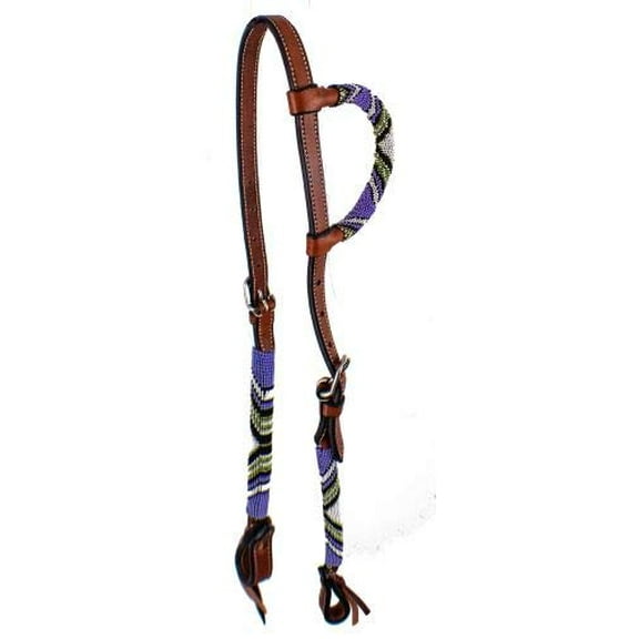 Showman Lilac Purple Beaded Single Ear Argentina Cowhide Leather Headstall