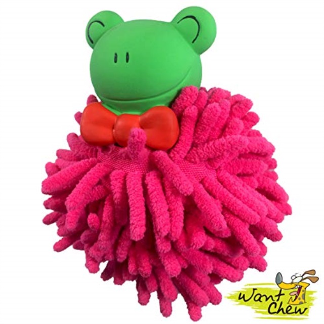 wantchew 5.9" latex furry frog dog squeaky chewing toys