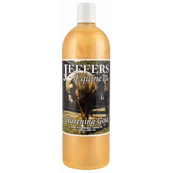 Jeffers Equine Glistening Gold Tearless Horse Shampoo 32 oz – All Natural Coconut Oil & Vitamin E, pH Balanced, Soap Free, Detergent Free, Mane, Coat, Show Horses, Grooming, Barn Care