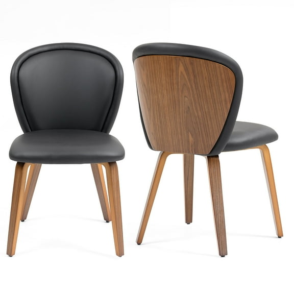 Set of 2 Bexter Black Faux Leather Dining Chair with Walnut Wood Legs