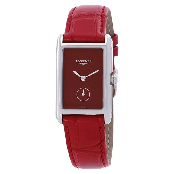 Longines DolceVita Monochrome Stainless Steel Red Dial Red Leather Strap Quartz Womens Watch L55124912