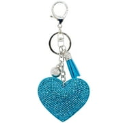 BEGOOD Heart Rhinestone Keychain Tassel Crystal Keyring Car Pendant Double Ring Closure Handbag Charm Purse Decoration Keychains Valentines Day Gifts Blue