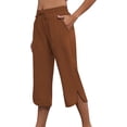 thumbnail image 4 of Oiangi Womens Capri Pants Elastic Waist Split Curved Hem Capris Casual Loose Comfy Crop Trousers with Pockets Coffee S, 4 of 7