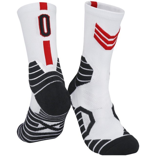 Professional Men's Basketball Socks Number Sports Socks Knee High Thickened Towel Bottom Cycling Running Fast-drying Breathable Adult Non-Slip Child Adult Socks for Adult ( Trailblazer-0 White Red