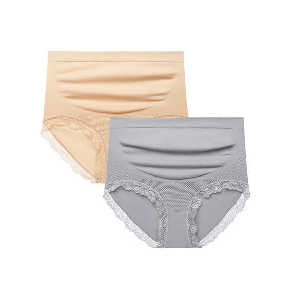Xmarks Women's Over Bump Maternity Underwear Full Coverage Seamless Pregnancy Briefs Panties High Waist Panty Underpants Skin+Gray M-XL