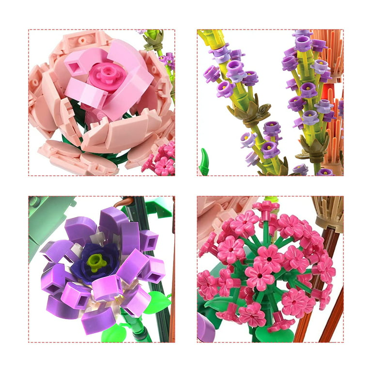 Flowers Stacking Blocks,547 PCS Flower Bouquet Building Kit,Mothers Day Diy  Flower,Gift for Mother,Girlfriend 