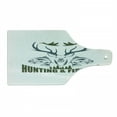 thumbnail image 1 of Hunting Cutting Board, Animals Emblem Moose Head Horns Trout Salmon Sea Fishes, Decorative Tempered Glass Cutting and Serving Board, Wine Bottle Shape, Olive Green Slate Blue, by Ambesonne, 1 of 1