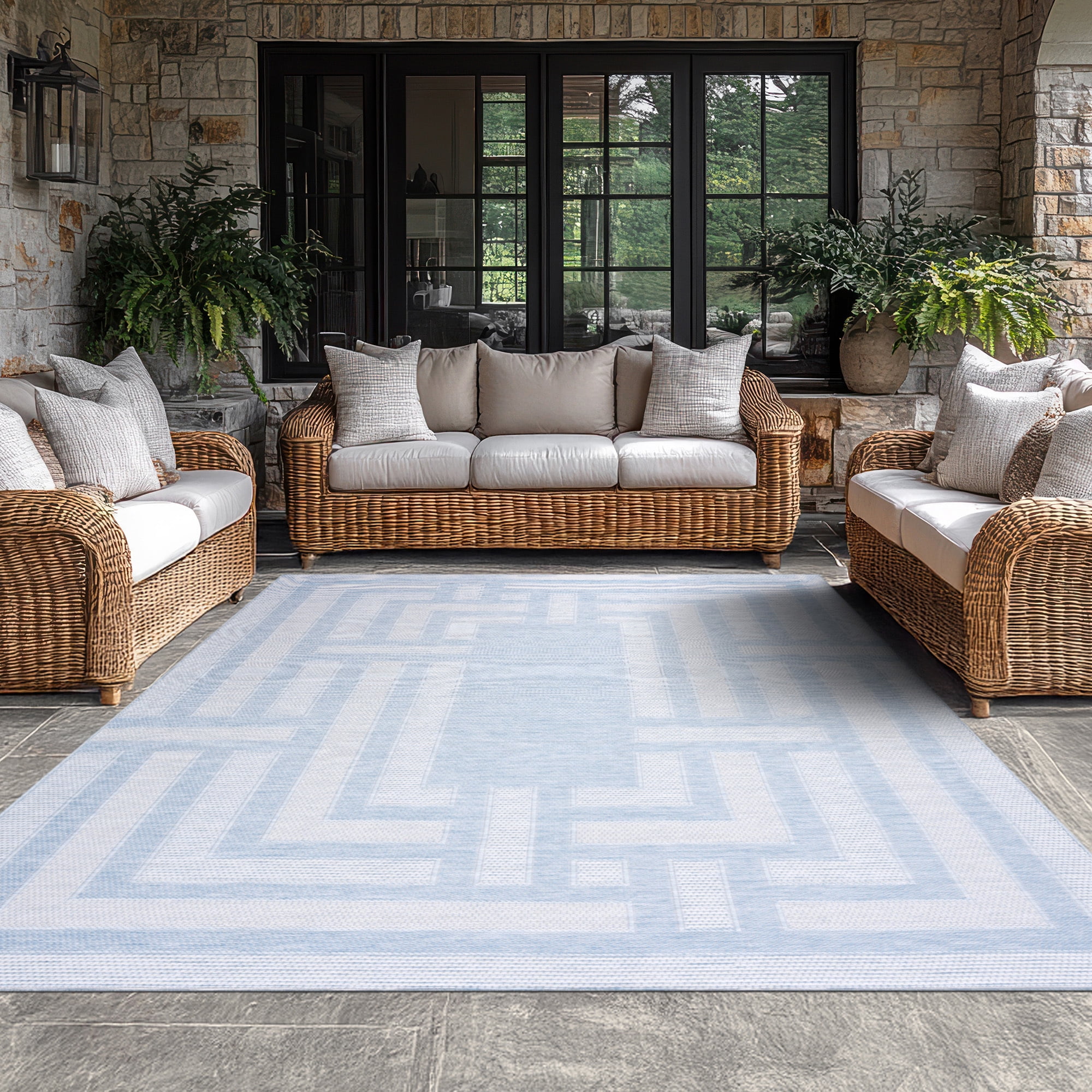 Bliss Rugs Bailey Transitional 2' x 7' Aqua and White Indoor Outdoor Area Rug