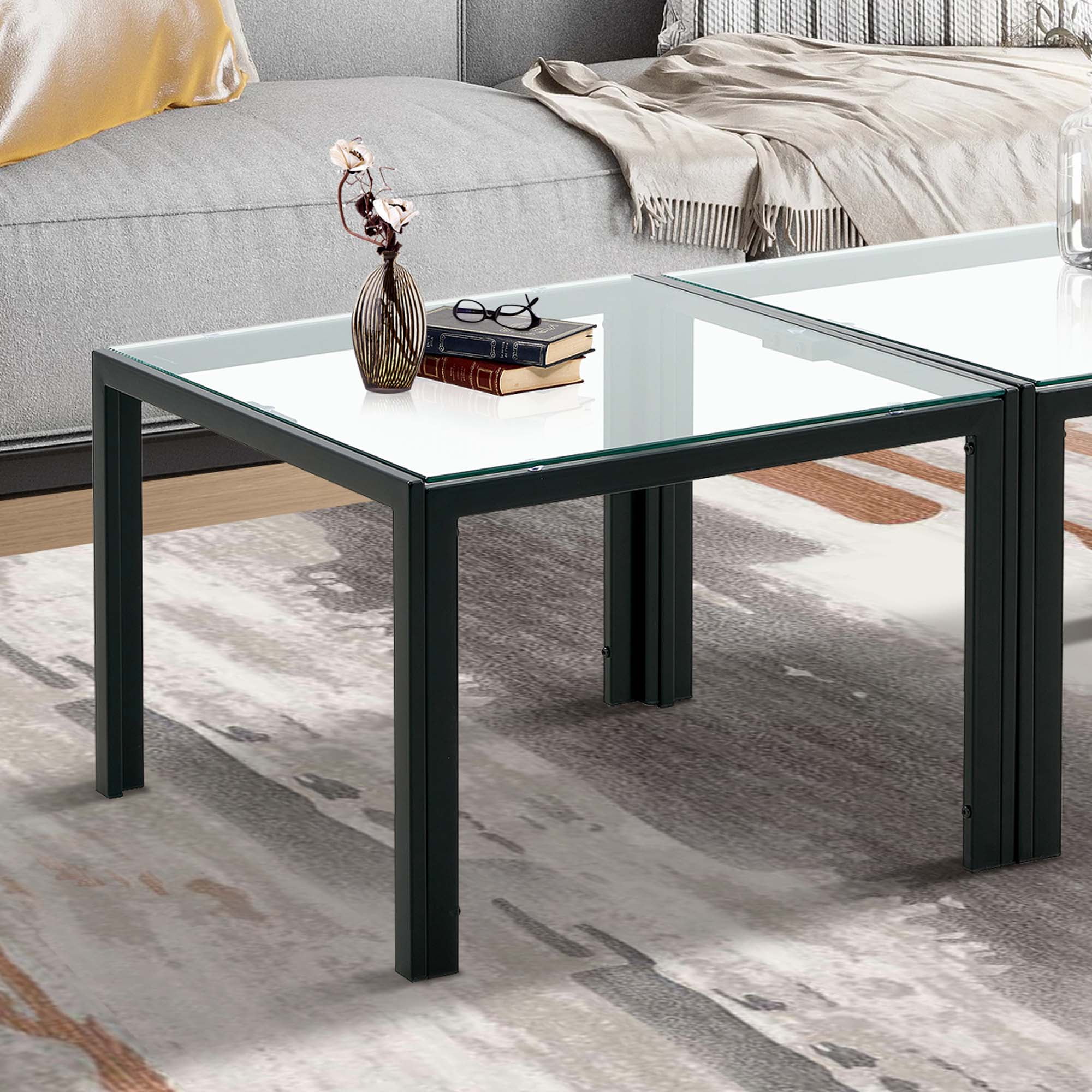 Aukfa Modern Coffee Table Set of 2, End Table Side Tables for Living Room Bedroom Yard, Transparent