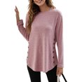 thumbnail image 4 of Qarigey Camiseta de Mujer Color Sólido Botón Casual Top Cuello Manga Larga Otoño Blusa Sudadera, Negro, S Prendas para la parte del cuerpo Rosado L, 4 of 6