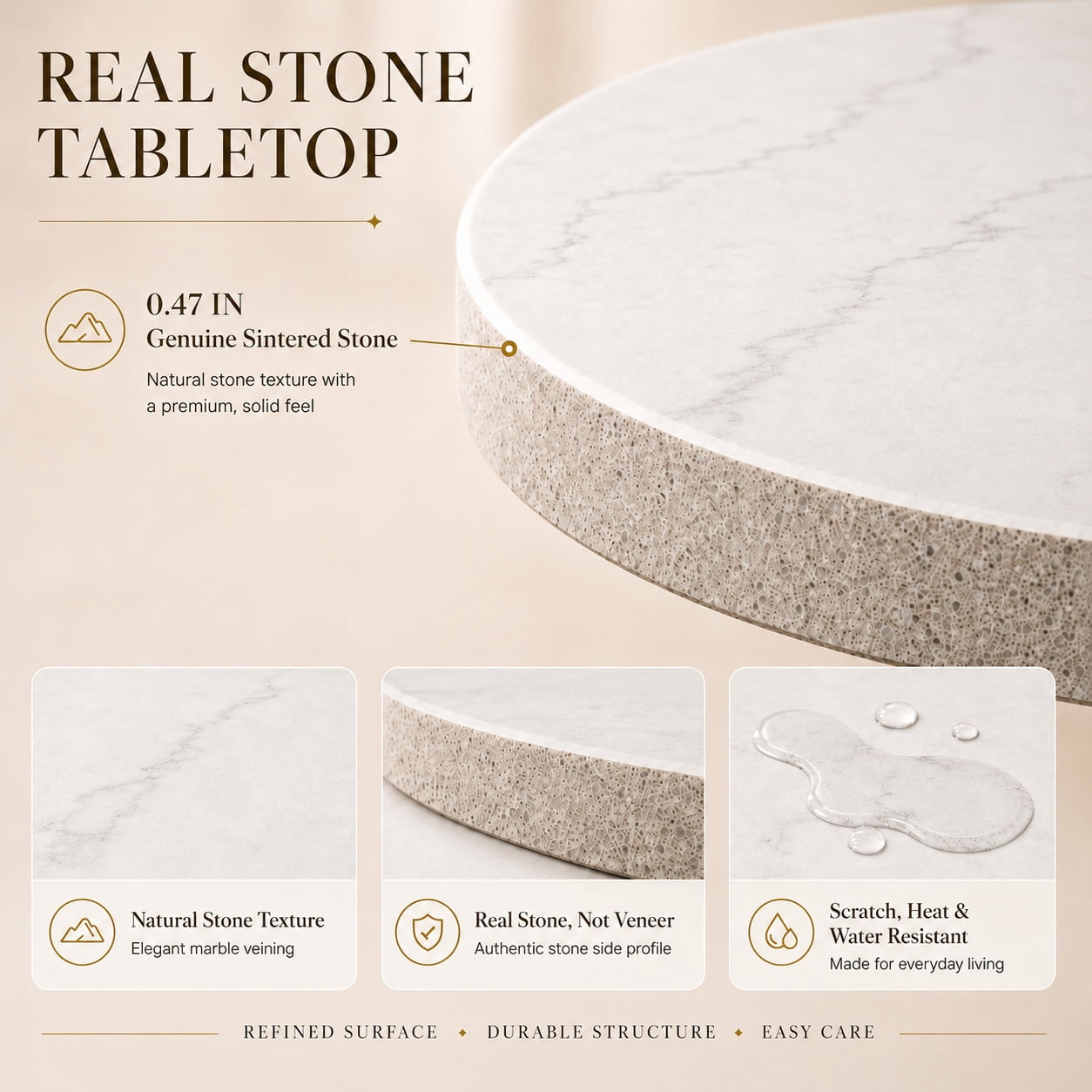 Aukfa 31.5" Round Sintered Stone Dining Table for 2-4, Kitchen Table Tulip Table with Gold Pedestal Base for Bistro Small Apartment,Carrara White