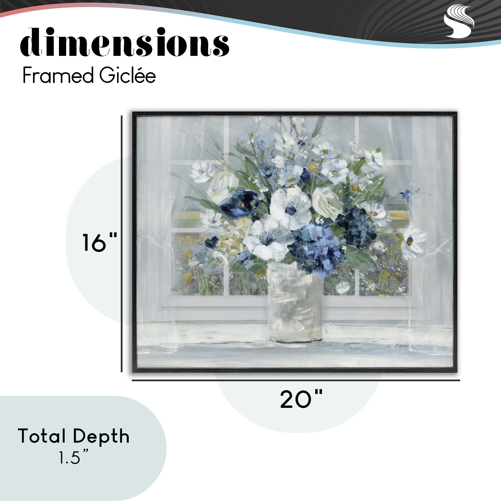 Stupell Industries Blue Hydrangea & Anemone Bouquet Black Framed Giclee Art, design by Sally Swatland
