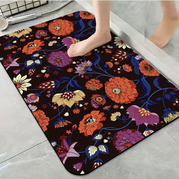 1pc Dark Floral Bouquet Bathroom Rug Bathroom Decor and Accessories- Durable,Anti Slip,And Quick Drying,Suitable For Indoor/outdoor Use - Perfect For Bathrooms,Bedrooms,Kitchens