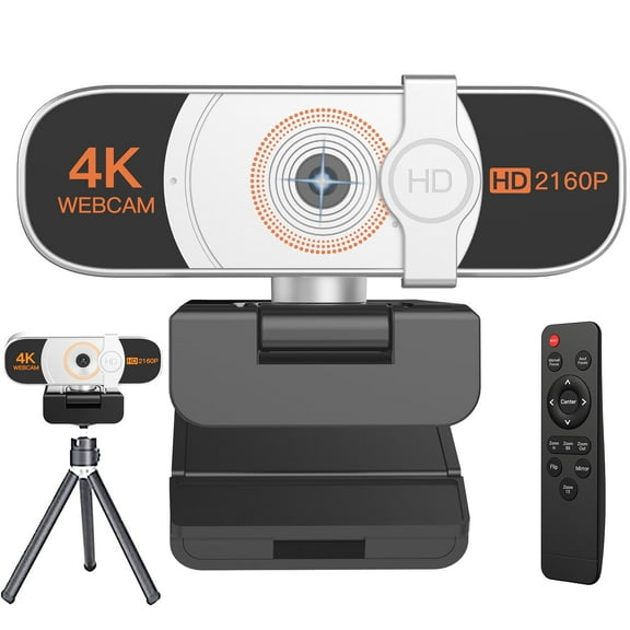 4K Webcam, Auto-zoom,with remote control,Privacy Cover, White Balance, Webcam with Microphone, Plug & Play, 4K Web Camera for PC/Laptop/Desktop, Video Calling,Conferencing
