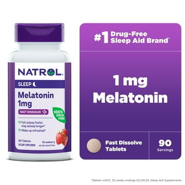 Natrol®  Melatonin 1mg, Strawberry-Flavored Dietary Supplement for Restful Sleep, 90 Fast-Dissolve Tablets, 90 Day Supply