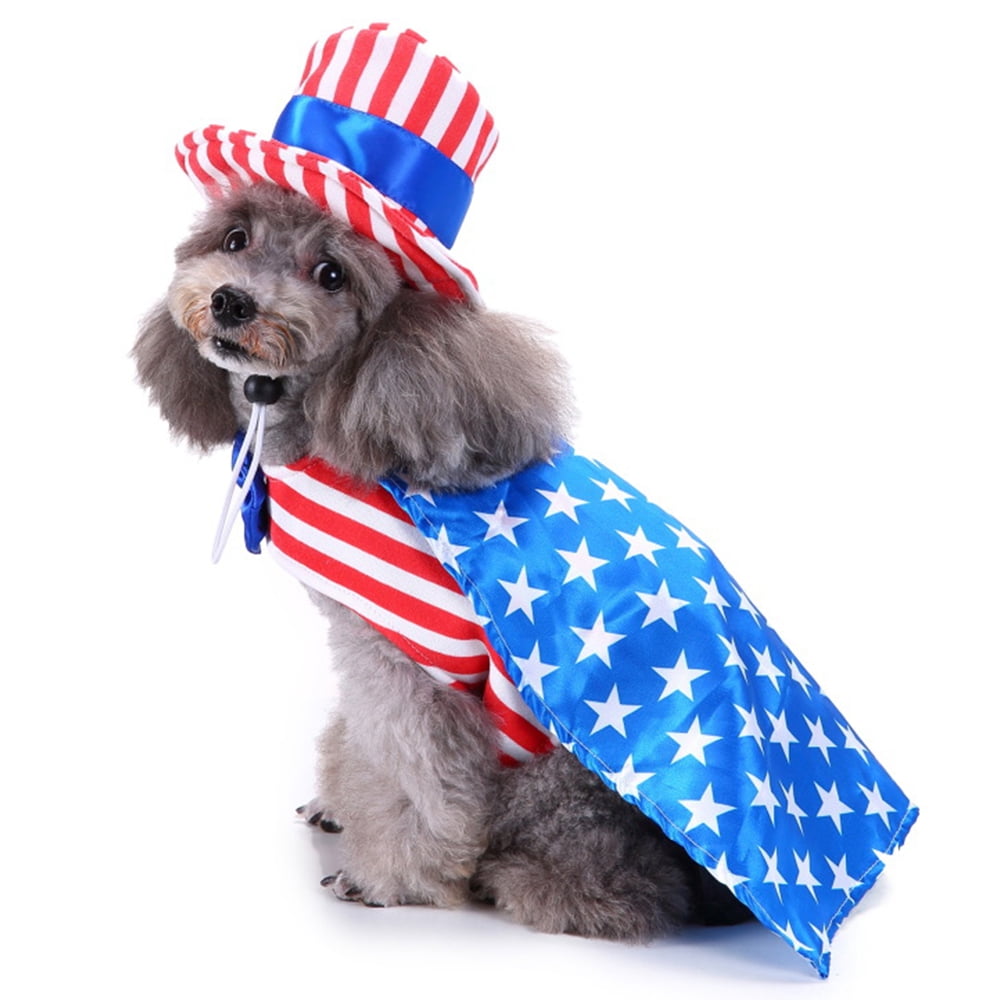 Pet Dog Costumes American USA Flag Clothes with Hat for Dogs Uncle Sam