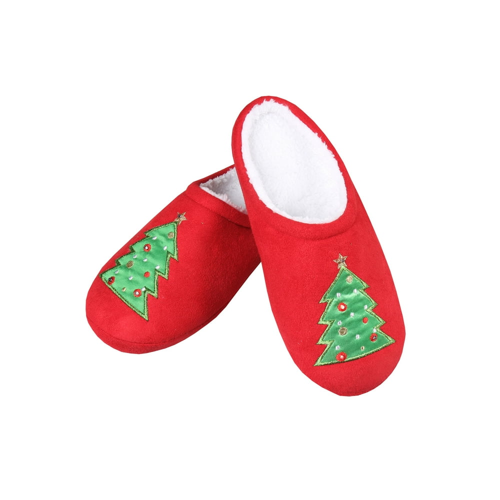 Holiday Slippers Bandwagon Womens Christmas Tree Slippers Red LED