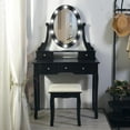 thumbnail image 2 of Tocador con Espejo e Iluminación, Mesa de Maquillaje de Madera con Espejo Ovalado y Taburete, Dormitorio Moderno, 5 Cajones, Negro, 2 of 6