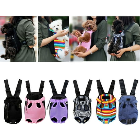 Portable Pet Dog Cat Backpack Carrier Head Out Travel Chest Bag Double-shoulder(White Stripe/S)