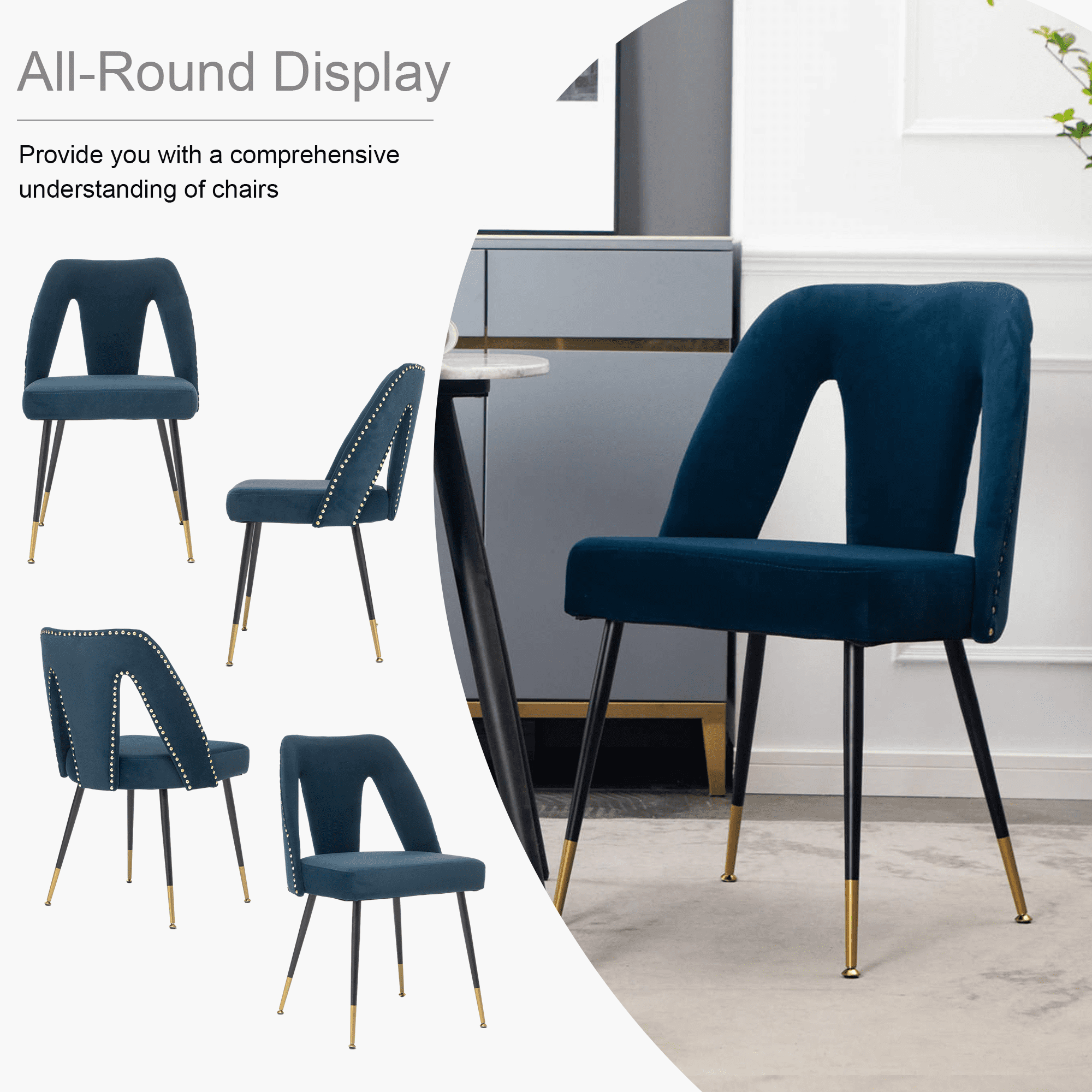 Velvet Dining Chairs, Mid Century Modern Kitchen Chair, Contemporary Dining Chair with Metal Leg, High Back, Armless Upholstered Leisure Side Chair for Dining Room Lounge (Set of 4)