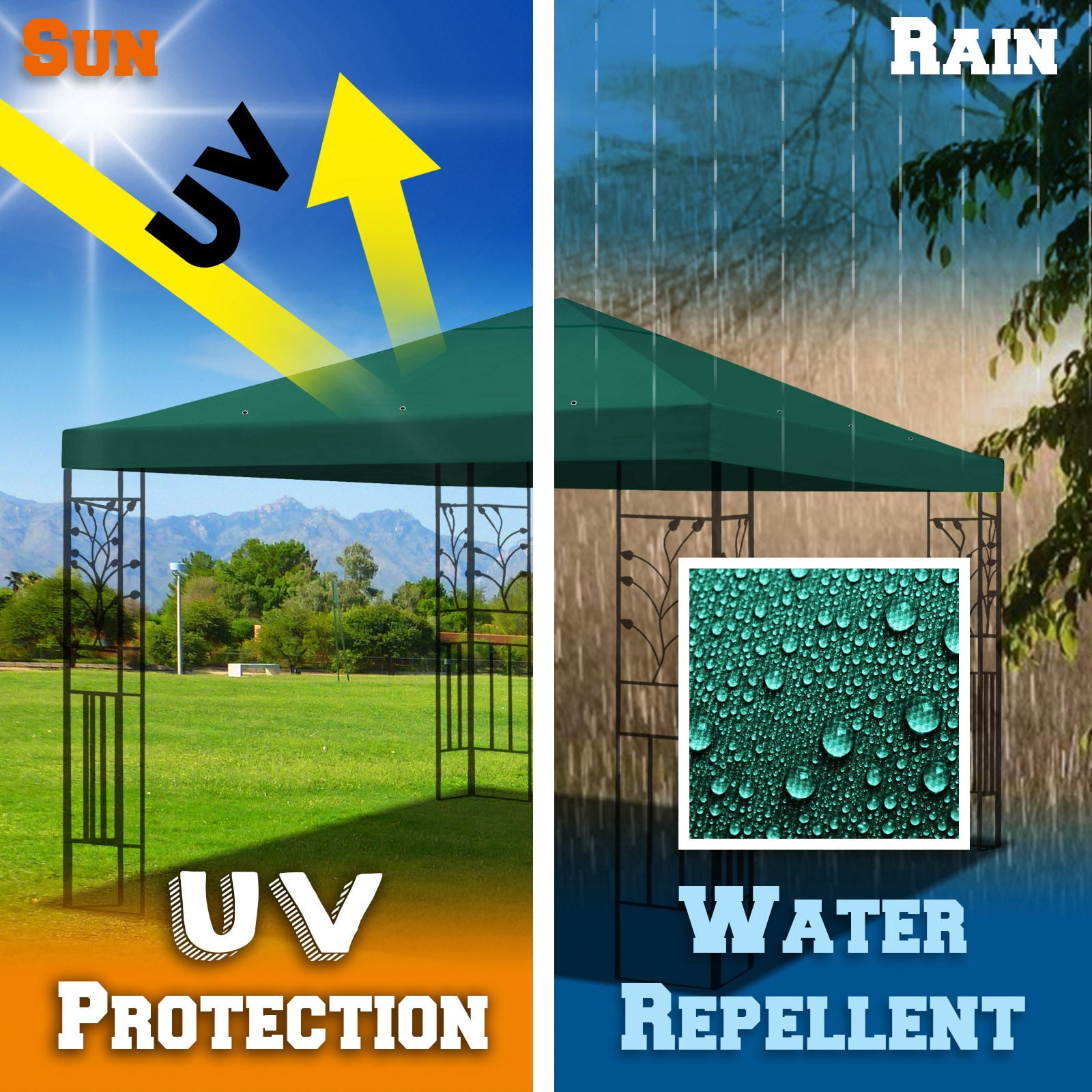 SUNRISEUMBRELLA 119“”x119” Gazebo Replacement Canopy Top Single Tier Canopy Top Cover(GREEN)