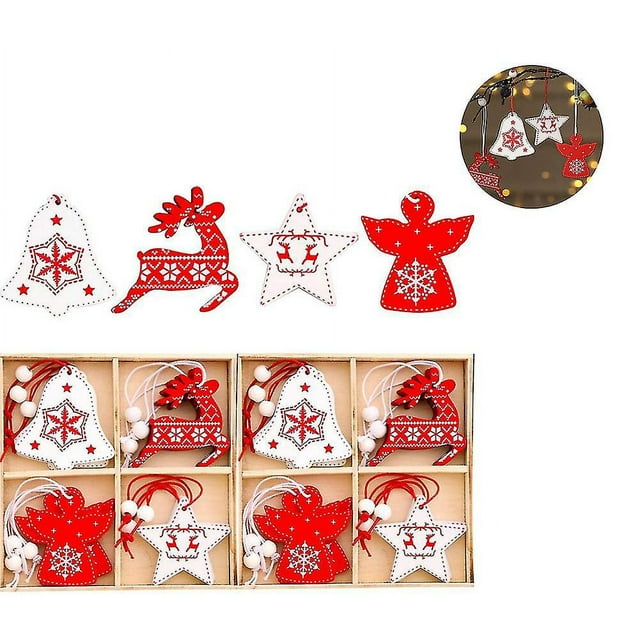 24 piezas de adornos de madera, conjunto terminado, adornos colgantes para Navidad