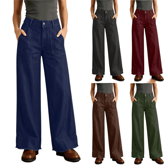 Tqcoqu Womens Wide Leg Jeans,Baggy Casual High Waisted Boyfriend Loose Denim Pants with Pockets,Army Green Women's M-XXXL