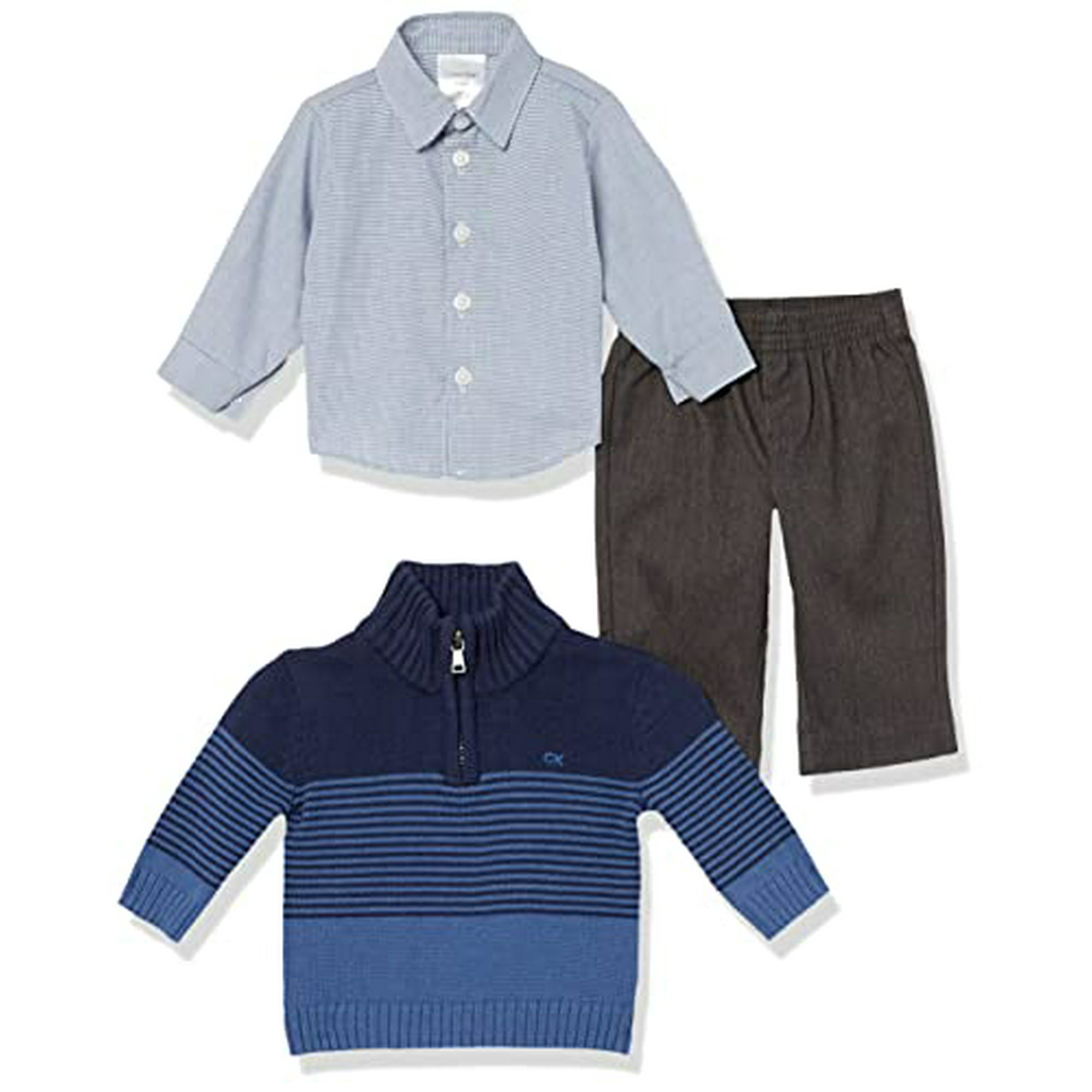 Calvin Klein Baby Boys 3 Piece Set with Sweater Dress Shirt and Pants Blue Block 12 Months Walmart