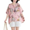 thumbnail image 1 of GoolRC Women Folk Style Printed and Oversized Linen Loose O-Neck Half Sleeve Flower One Size （#3337), 1 of 5